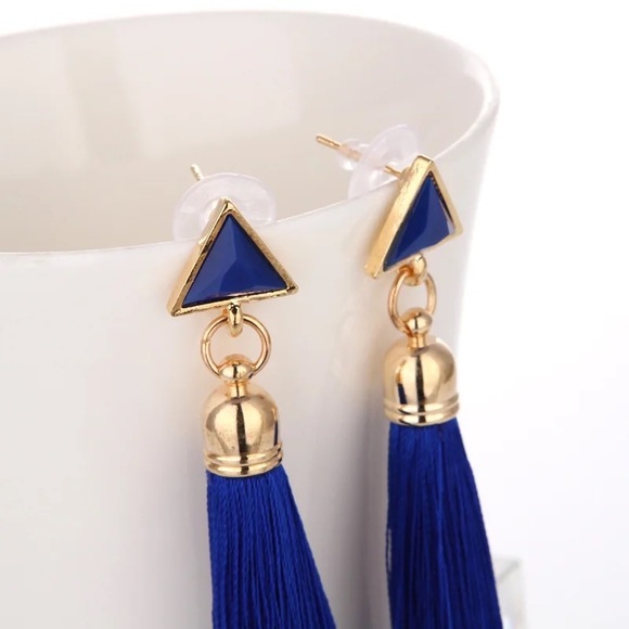 Bohemian Long Tassel Triangle Stud Earrings - Picture 9 of 13